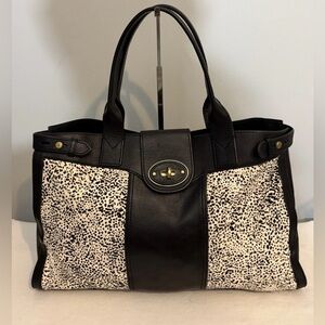 Fossil Reissue Vintage Calf Hair Leather XL Tote Weekender Black White